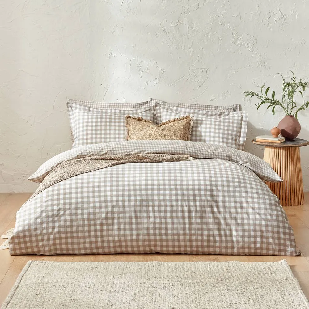 Yard Barton Gingham Check Reversible Duvet Cover Set in Natural