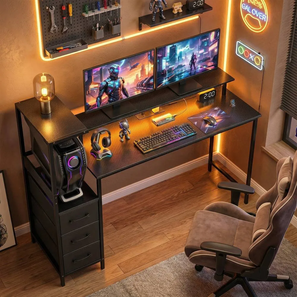 HOMCOM 147cm Gaming Desk with Charging Station & RGB Lights in Black 1