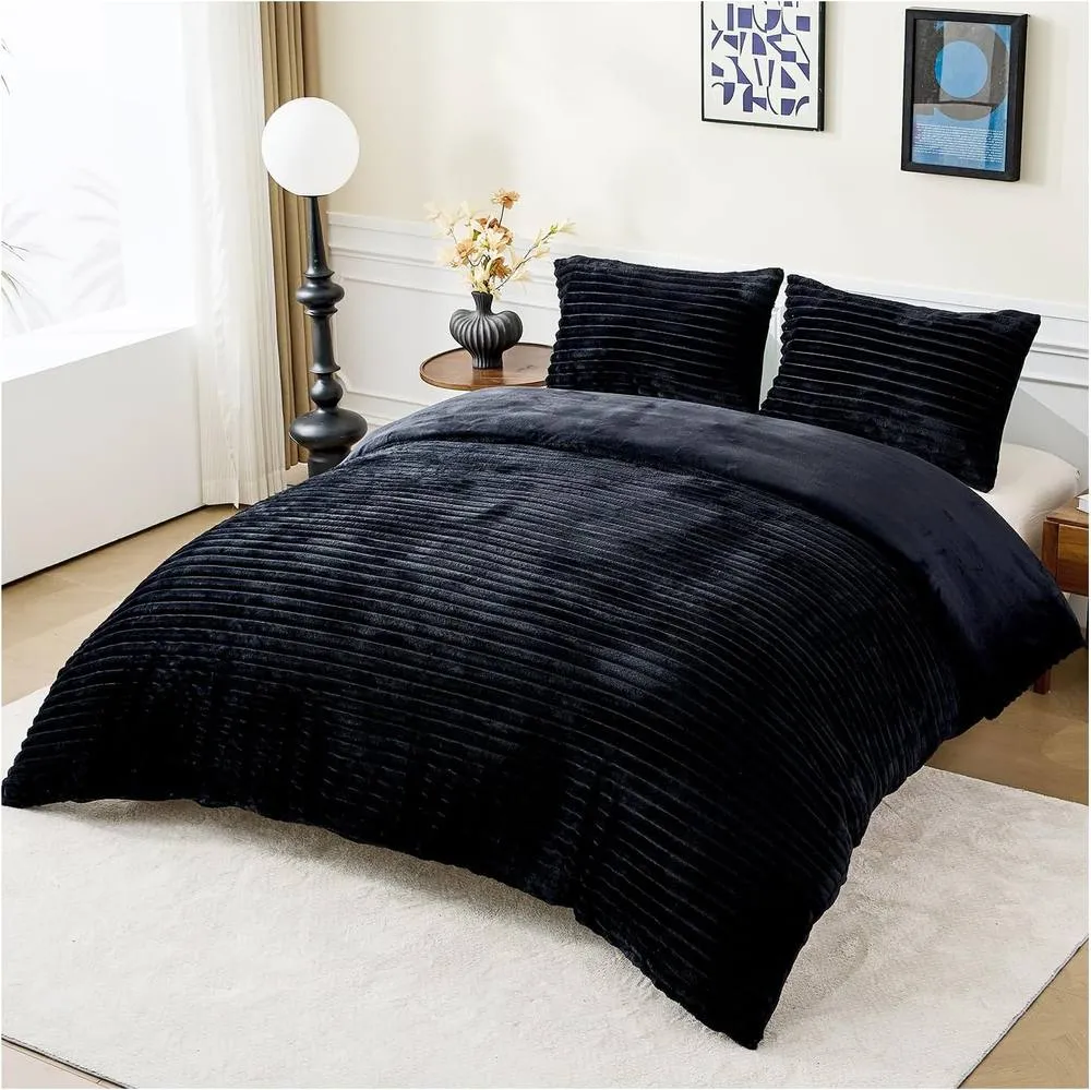 GAVENO CAVAILIA Osum Ribbed Duvet Cover Set in Black 2