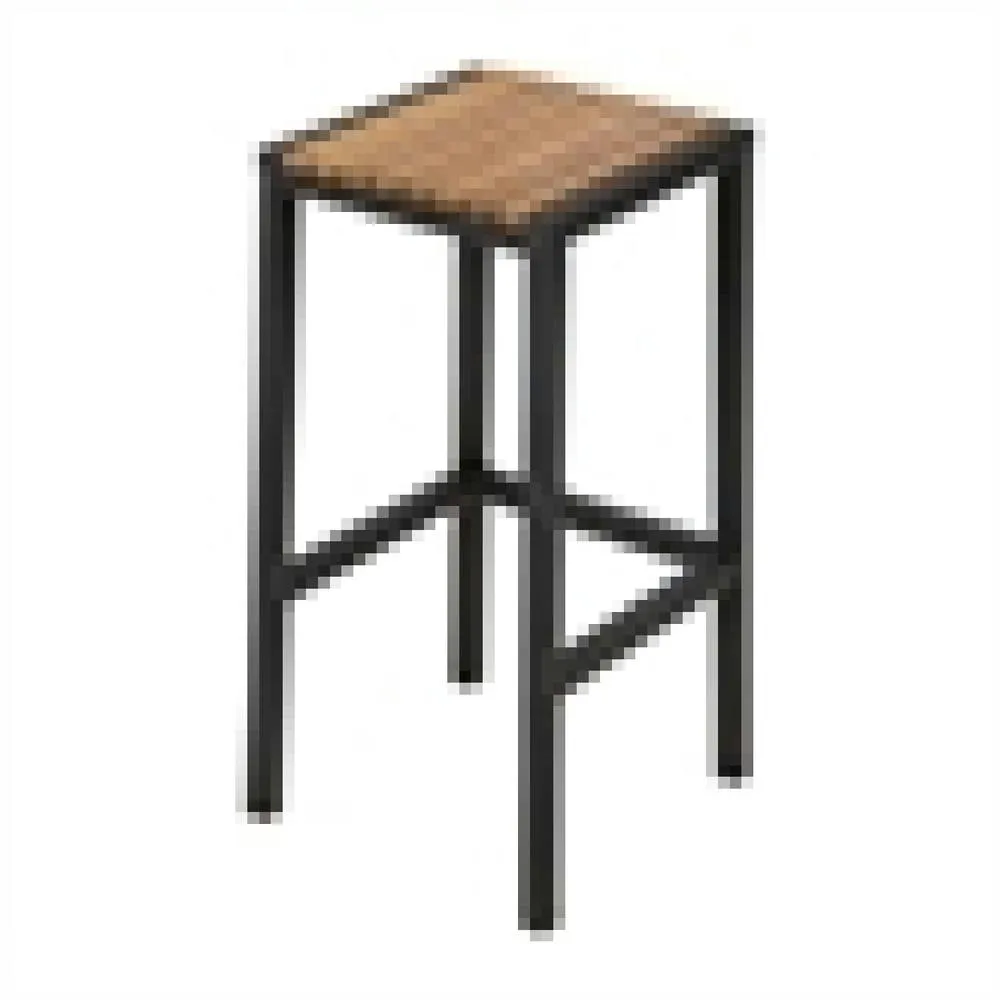 netfurniture Juneau Fixed Height Bar Stool Price Per Pair Black Steel & Acacia Wood 3