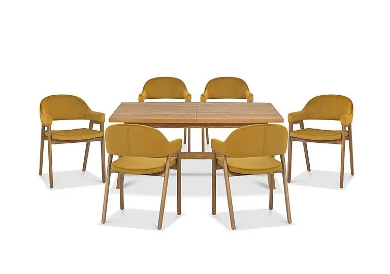 Stratford Small Extending Dining Table with 6 Fabric Dining Arm Chairs - Mustard Velvet