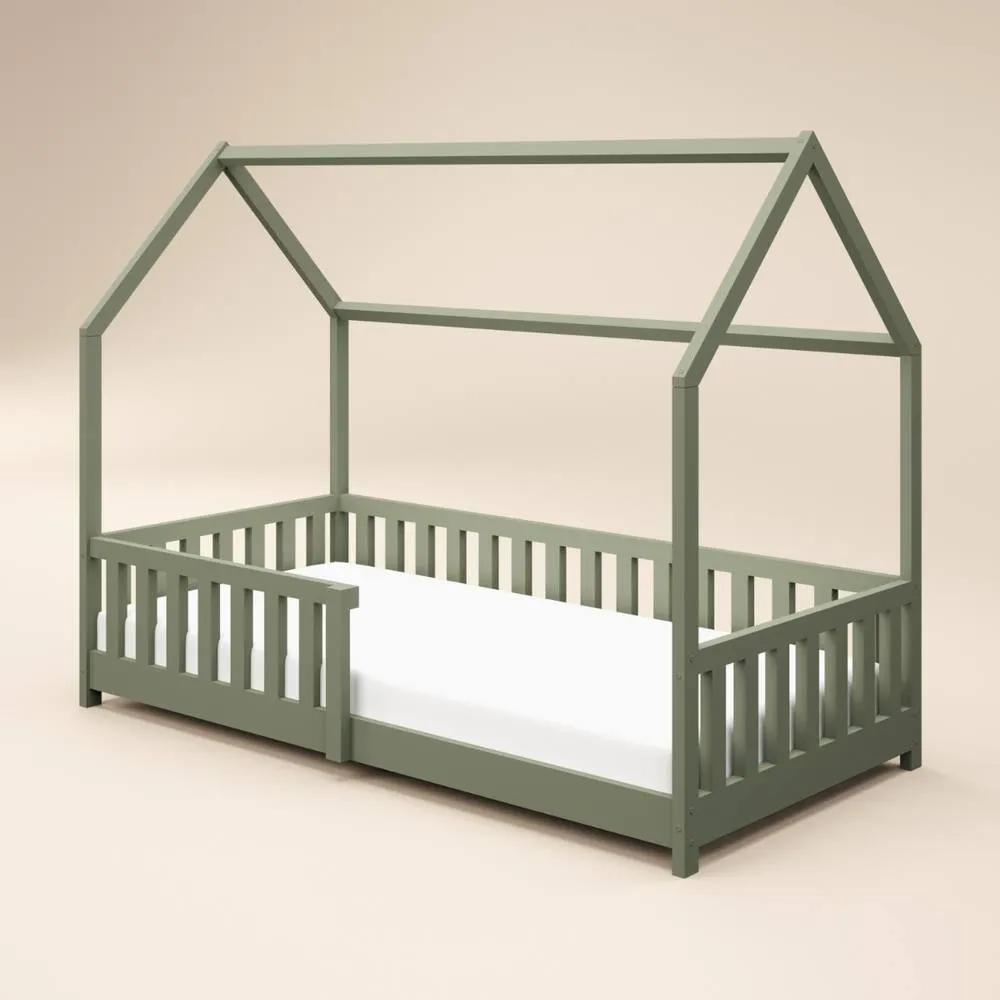 Flair Explorer Wooden Playhouse Bed with Rails in Green 4