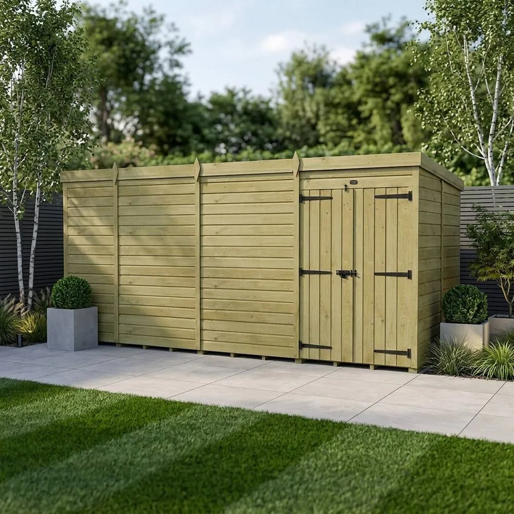 Buttercup Farm 17ft x 10ft Pent Garden Shed Double Door No Windows - Timber in Brown 2