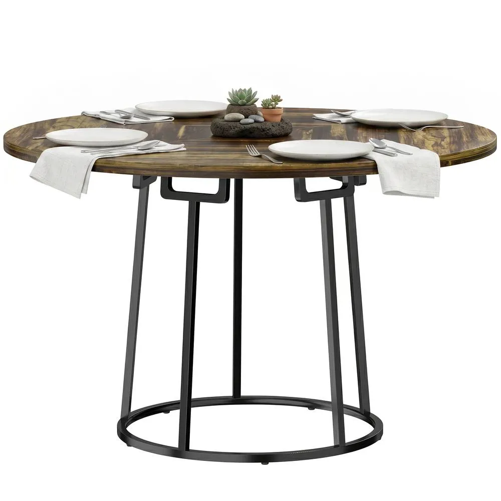 HOMCOM Round Dining Table for 4-6 Space Saving 120 cm Rustic Brown 2