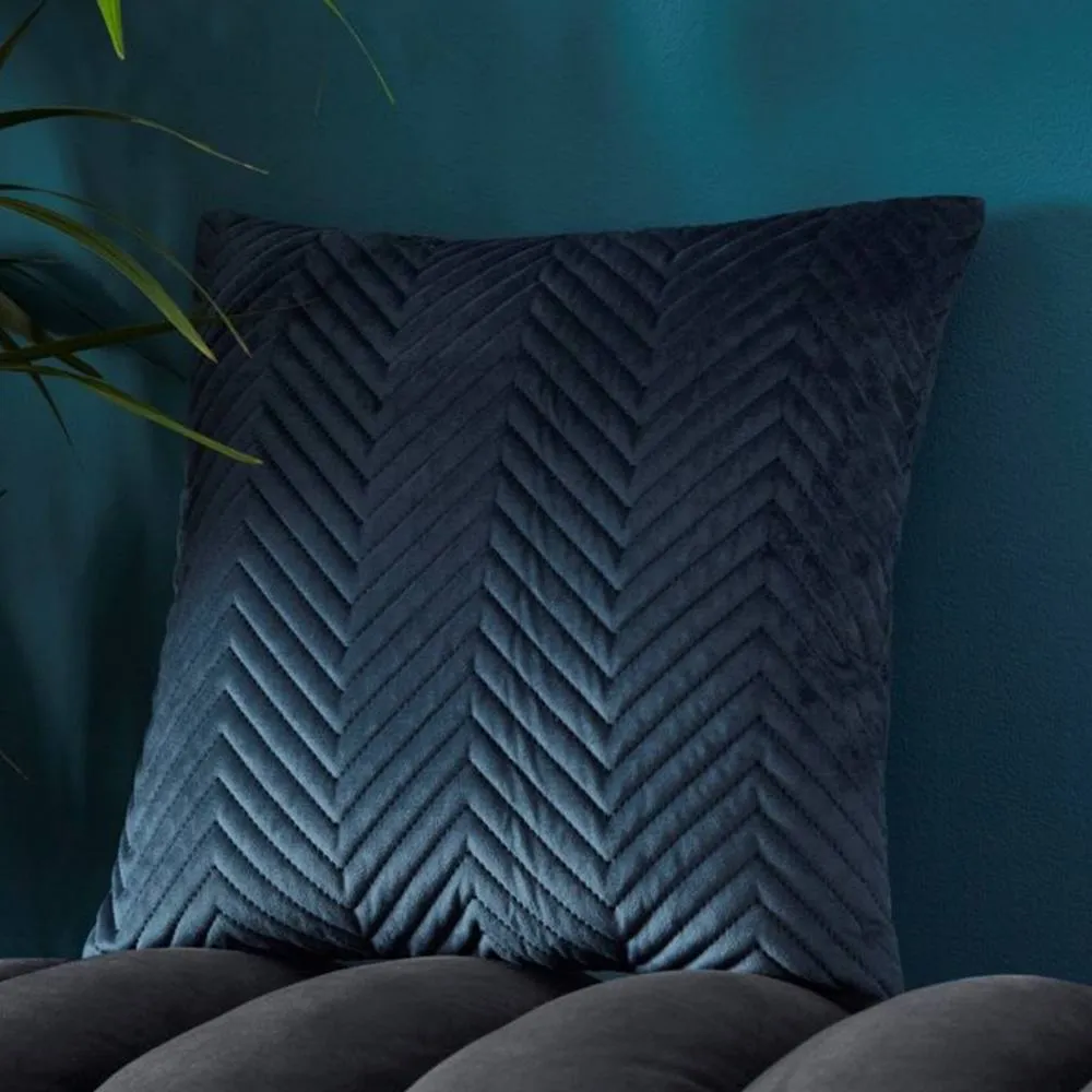 Portfolio Home Pinsonic Velvet Filled Cushion 43 x 43cm - 17" x 17" in Navy 2