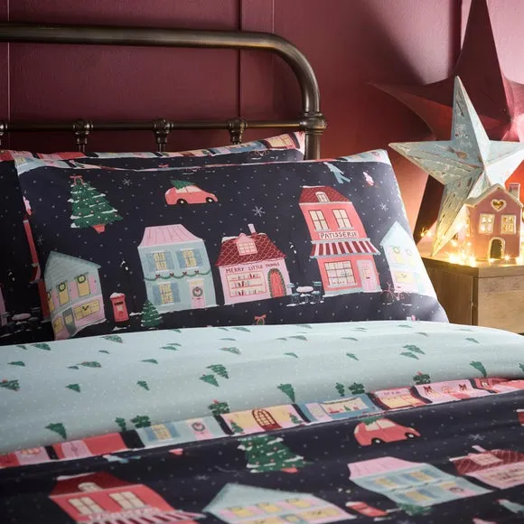 Fusion Christmas Houses Polycotton Duvet Cover & Pillowcase Set 4