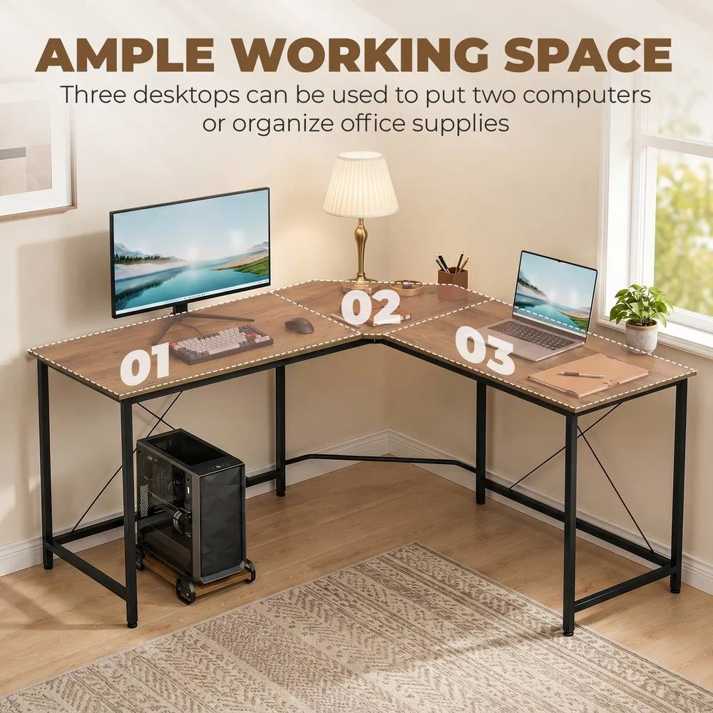 HOMCOM Corner L-Shape Computer Desk Gaming PC Workstation for Home Office in Brown 5