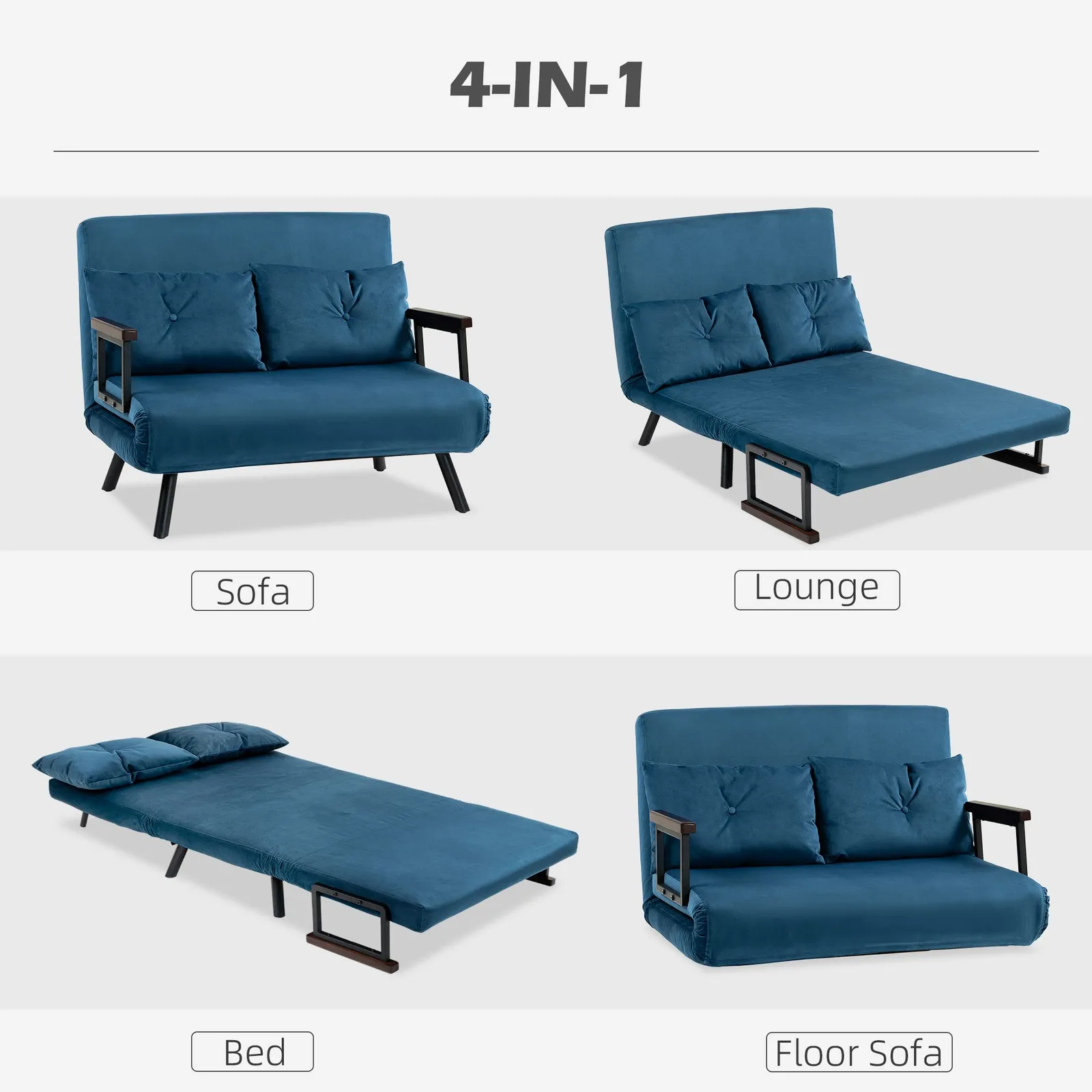 HOMCOM Click Clack Bed Settee for Living Room, Guest Room in Blue 4