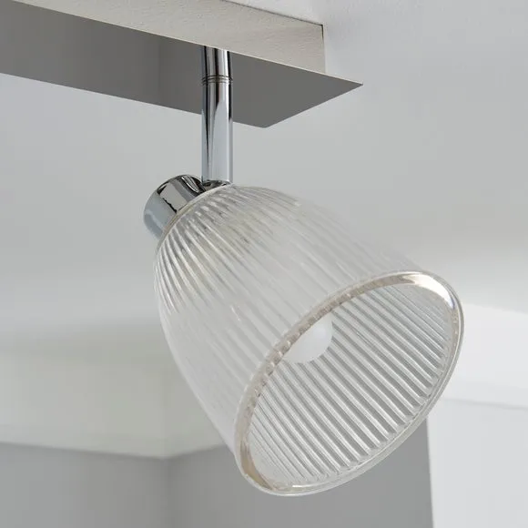 Bremont 2 Light Ribbed Glass Bathroom Semi Flush Spotlight Bar 3