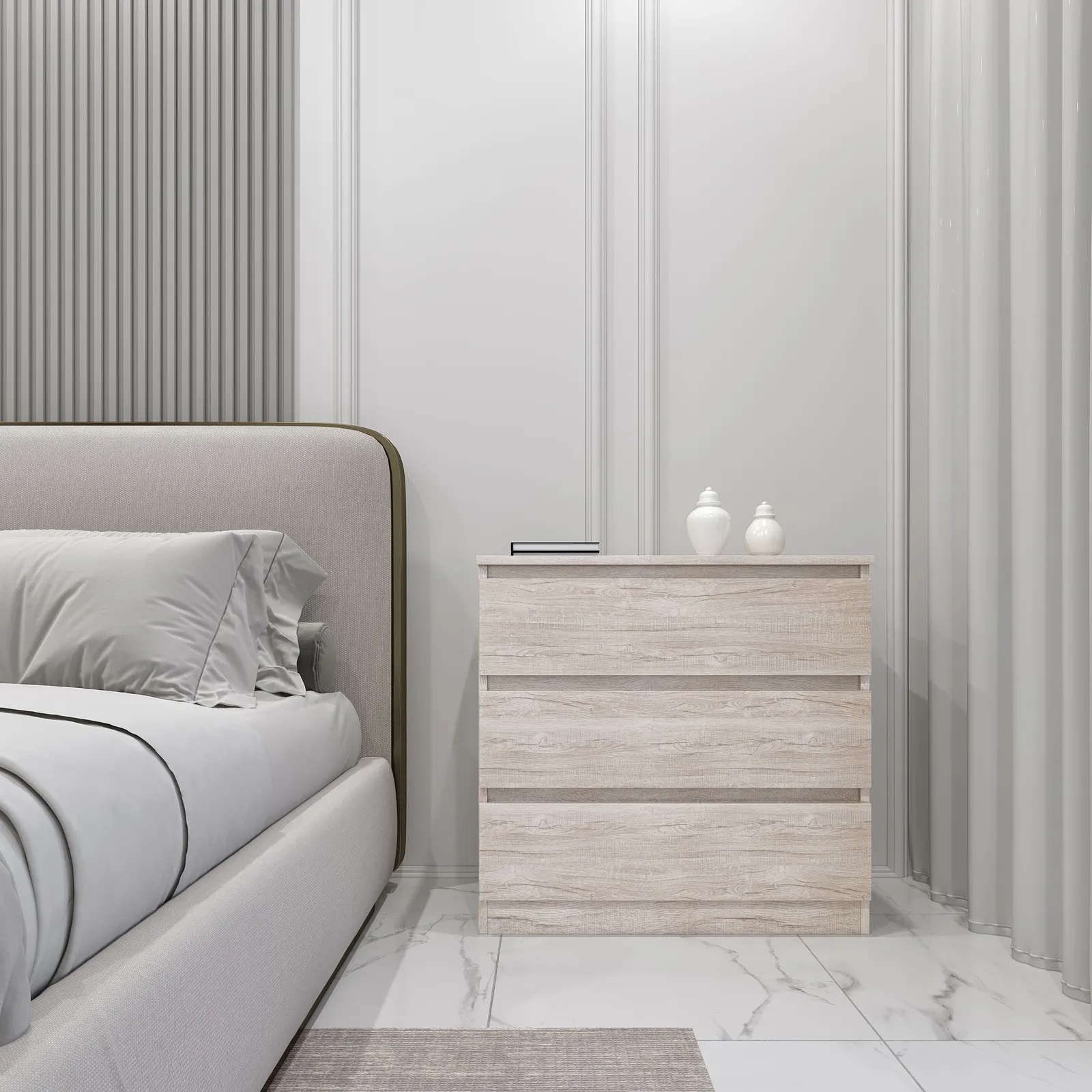 Seconique Malvern 3 Drawer Chest in Light Stone