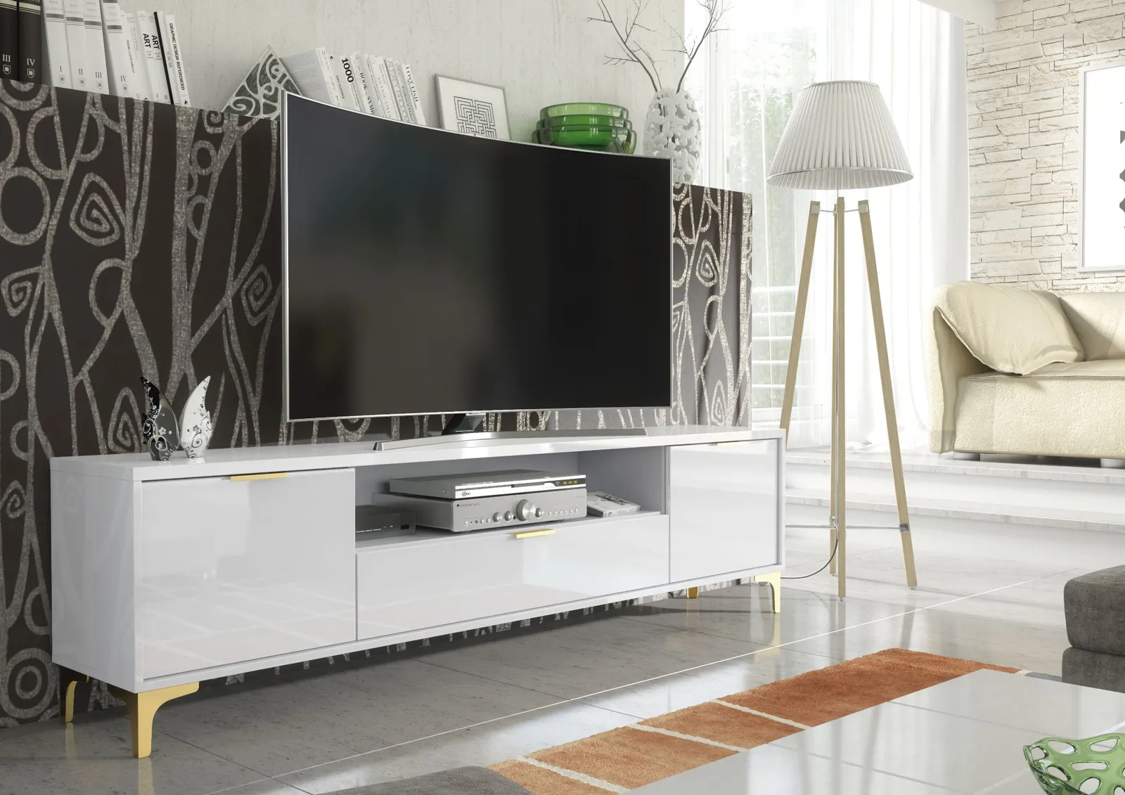 Creative Furniture Goldline Gloss TV Unit 200cm - Sleek Full-Gloss Design in White or Black 2