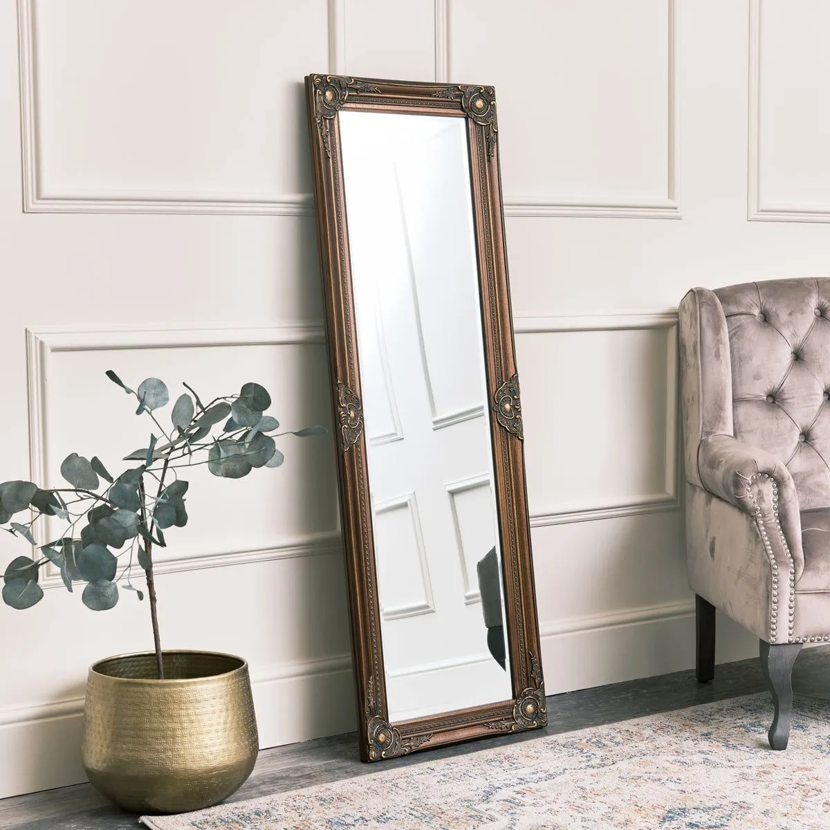 Melody Maison Tall Ornate Gold Wall Mirror 47cm X 142cm