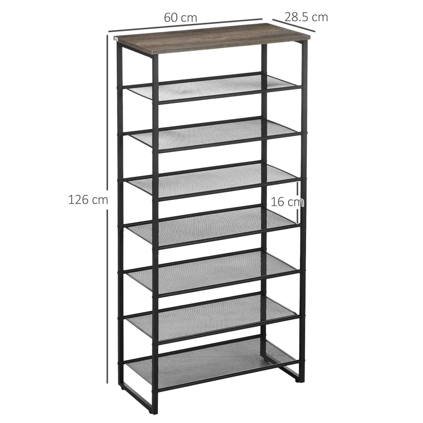HOMCOM 8-Tier Metal Shoe Rack Storage Organiser with Mesh Shelves in Black 3