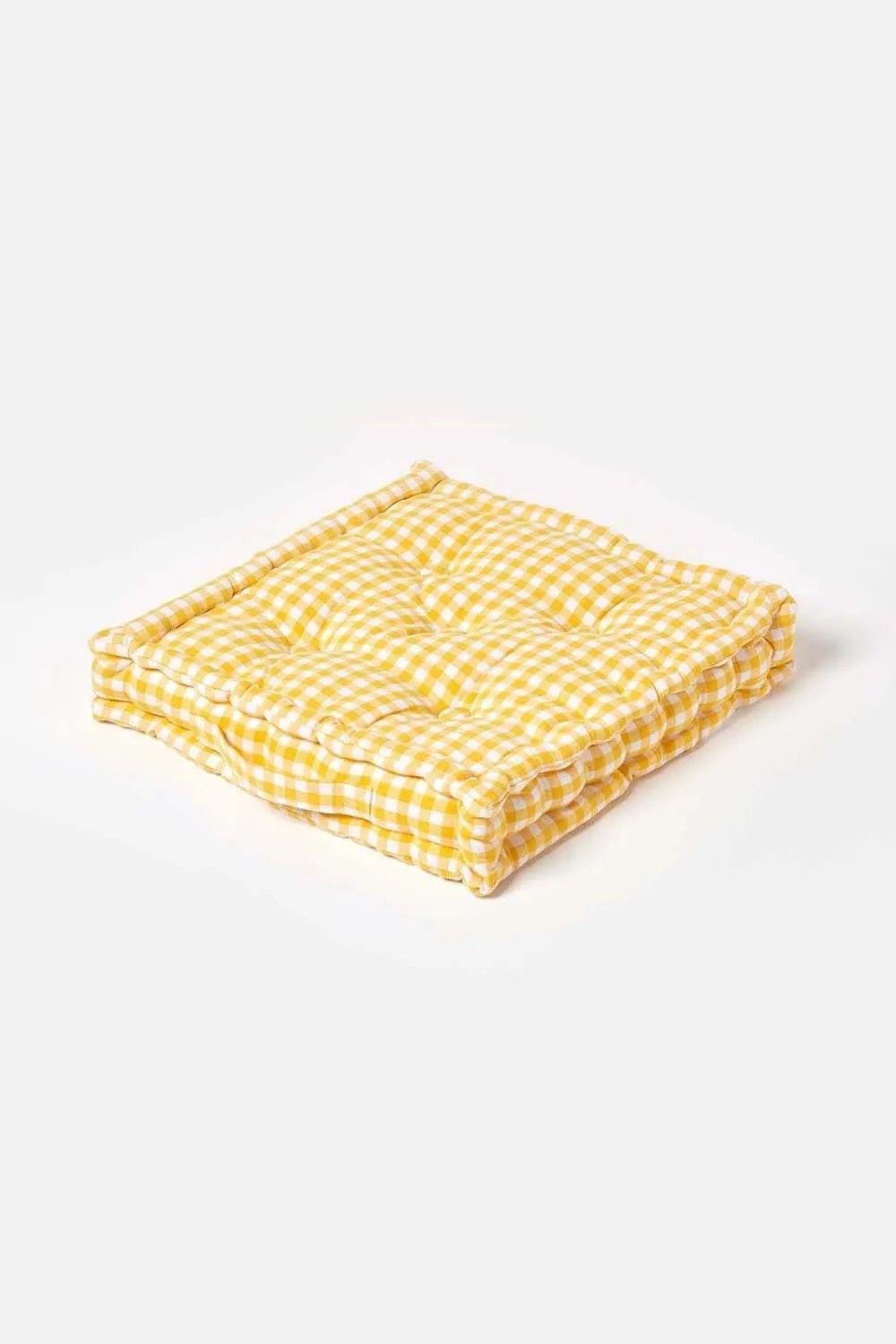 Homescapes Cotton Gingham Check Floor Cushion in Yellow 1