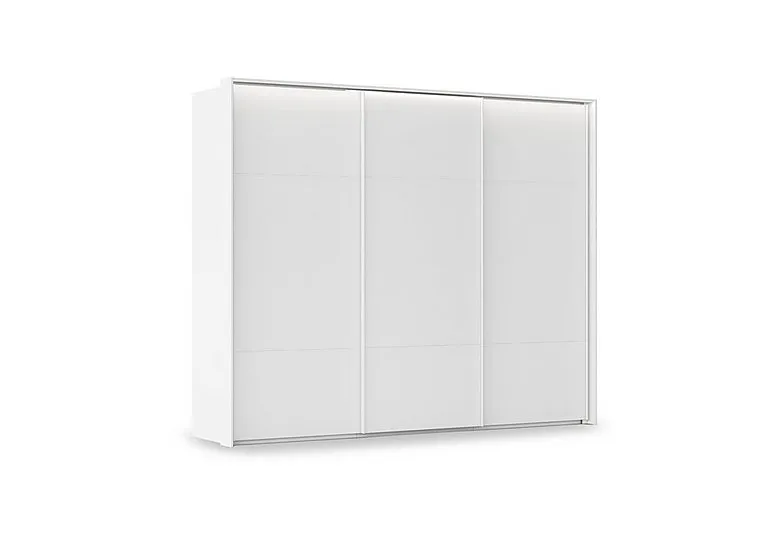 Haven 280cm 3 Door Slider Wardrobe with Décor Doors and Lights - Alpine White
