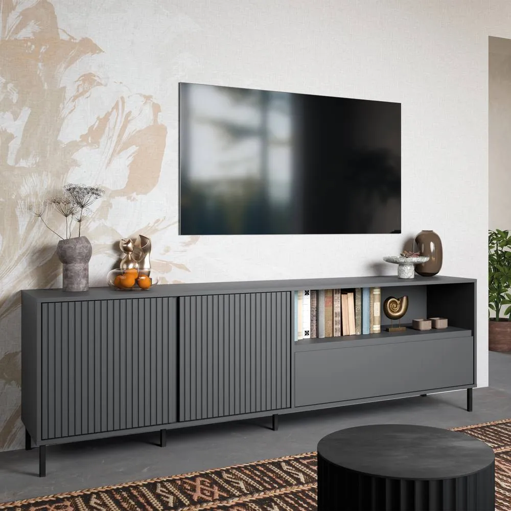 Furniture To Go Avenale TV Cabinet 2 Door 1 Drawer in Anthracite in Dark Grey 4