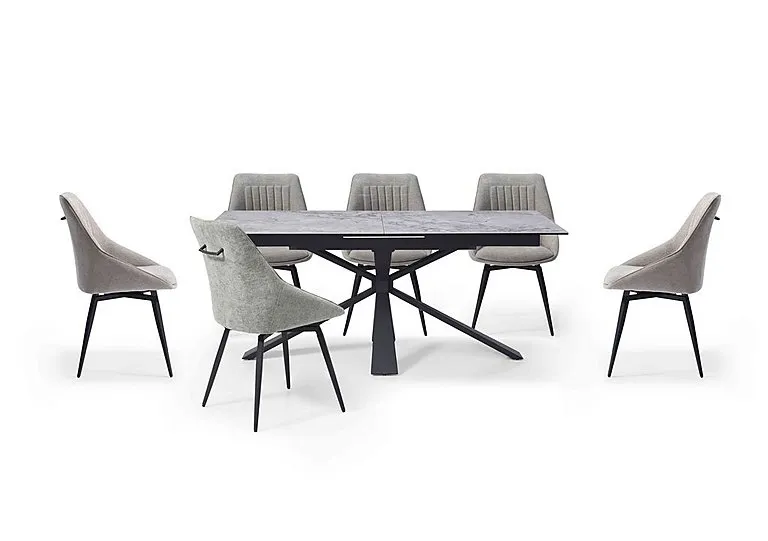 Crete Large Extending Dining Table and 6 Swivel Chairs - Taupe
