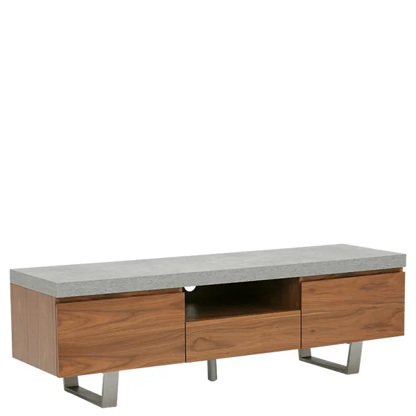 Halmstad Large TV Stand Concrete and Walnut