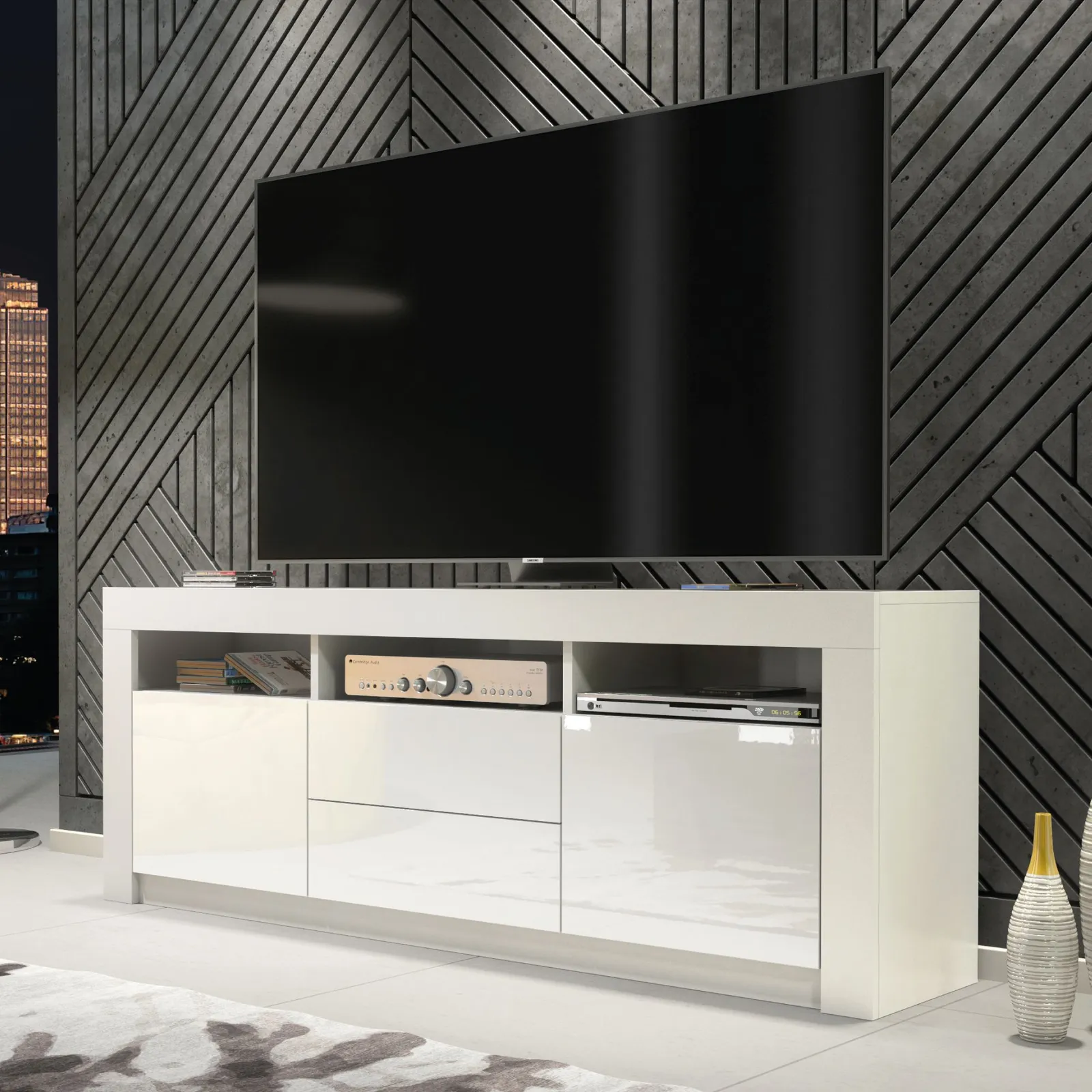 Creative Furniture TV Unit 160cm Modern - White with High Gloss Doors