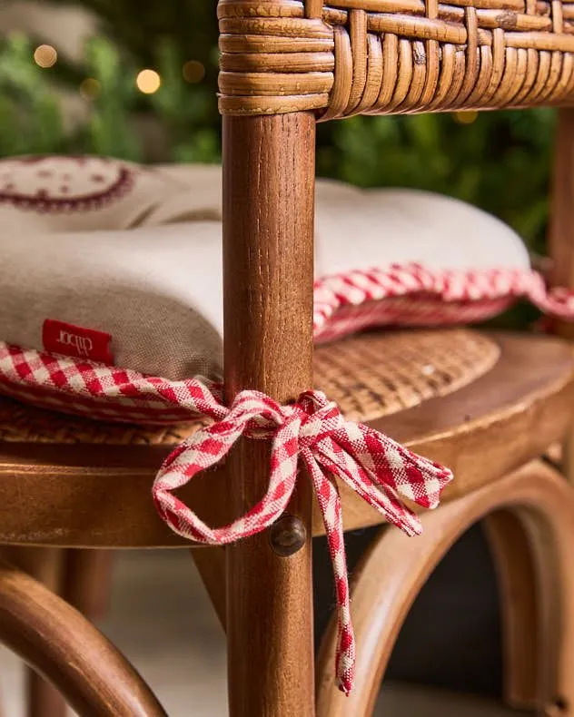 Dibor Set of 4 Traditional Gingham Stag Indoor Dining Chair Seat Pads L40cm x W40cm in White 6