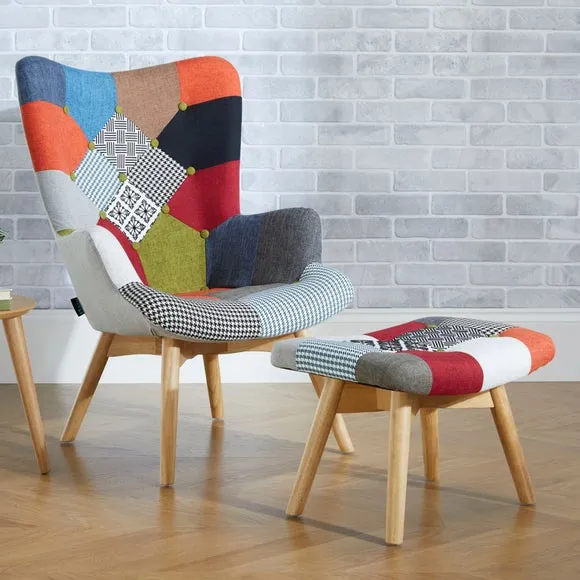 Sloane Patchwork Occasional Armchair with Footstool