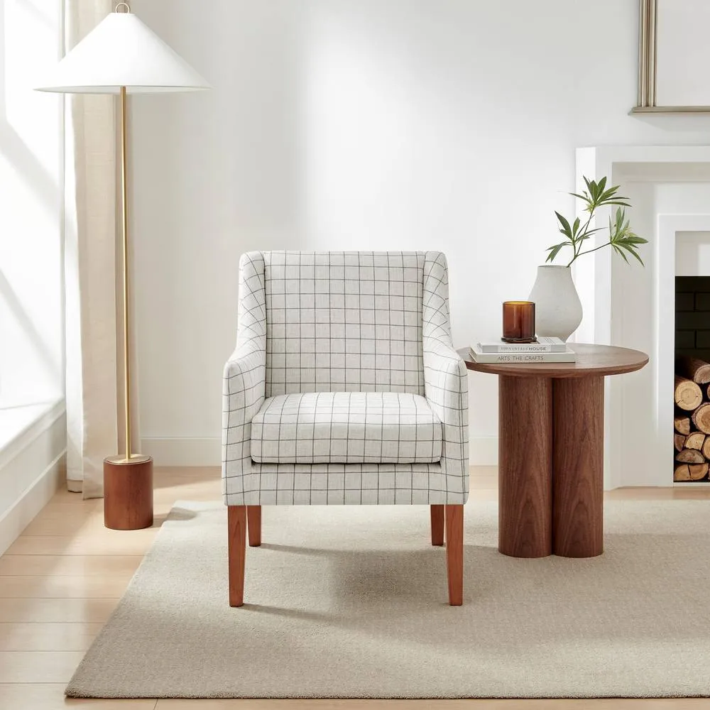 FurnitureboxUK Aubrey Beige Check Fabric Wingback Accent Armchair 3