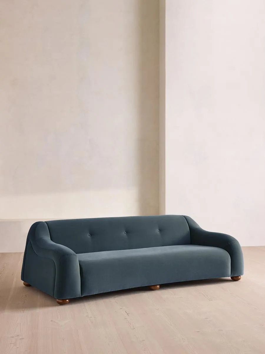 Liana Three Seater Sofa, Velvet, Grey Blue