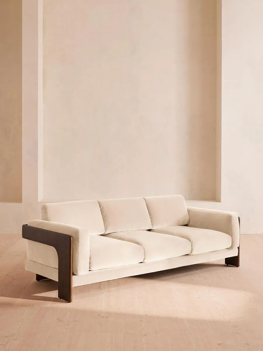 Marcia Three Seater Sofa, Velvet, Porcelain