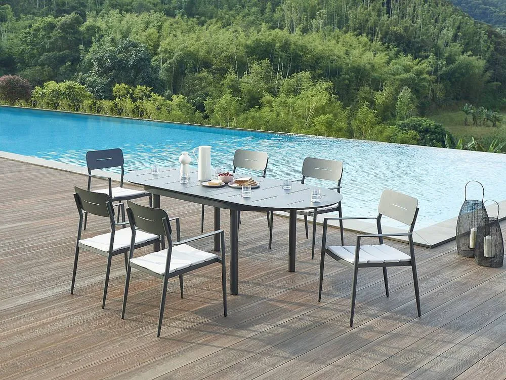 Vente-unique Extendable Aluminium Garden Dining Table L.170/220 Cm - Anthracite in Dark Grey 4