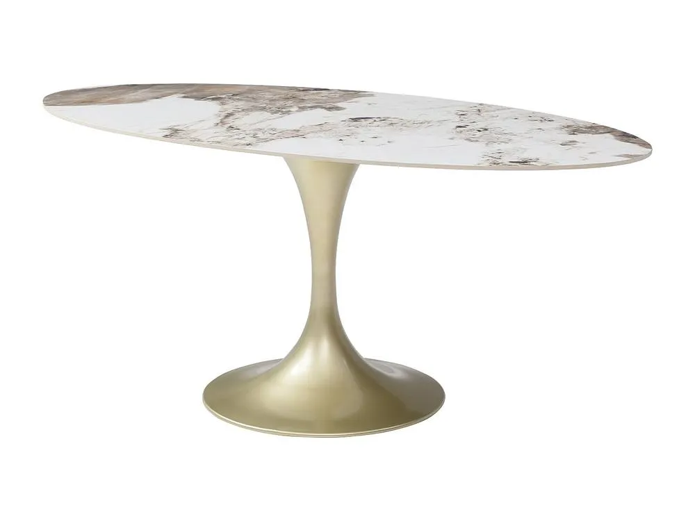 Vente-unique 8 - Seater Dining Table In Ceramic & Golden Metal - White & Grey in Metallic Gold 6