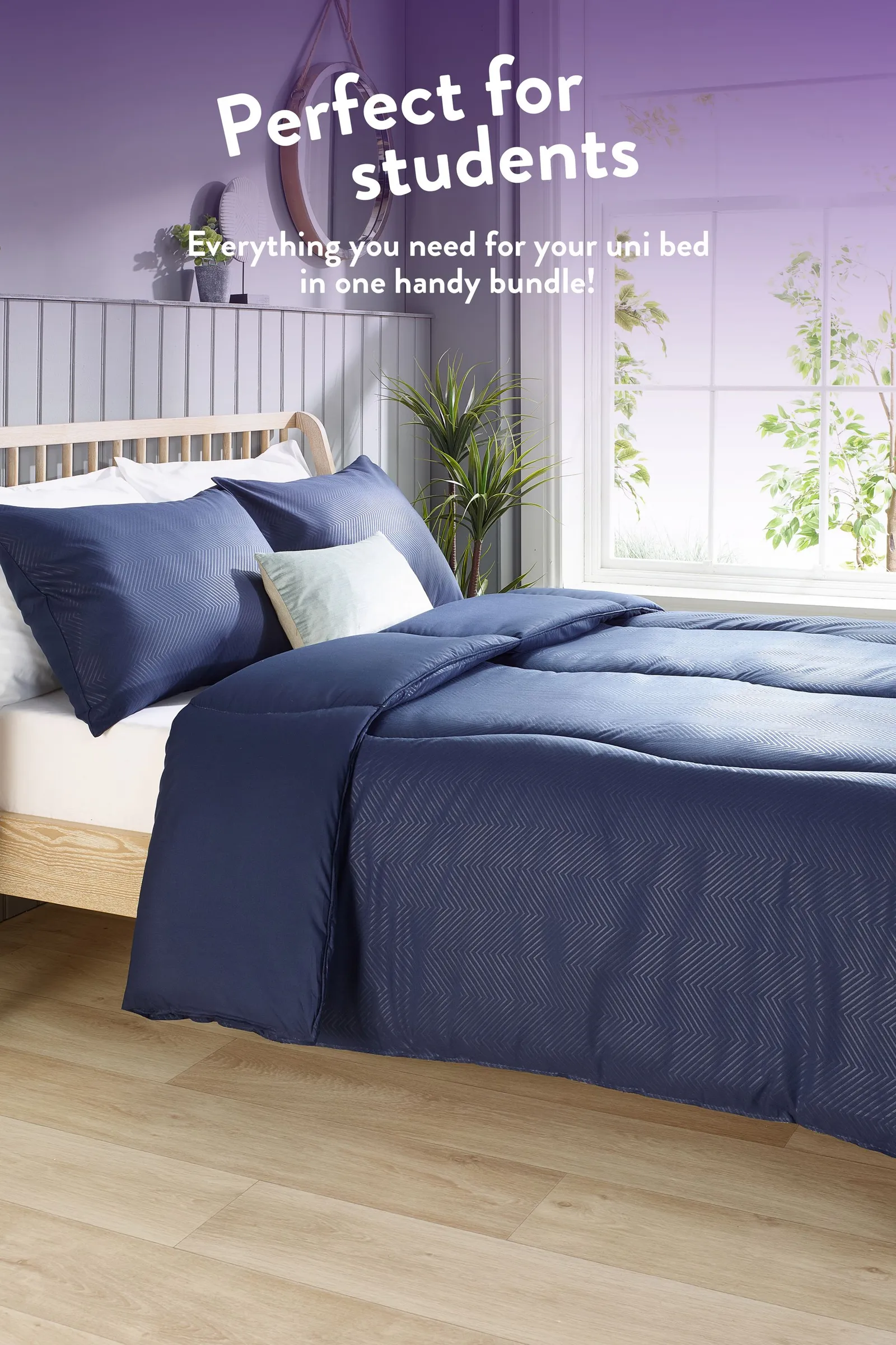 Slumberdown Back to Uni Embossed Herringbone 10.5 Duvet, 2 Medium Pillows in Navy 3