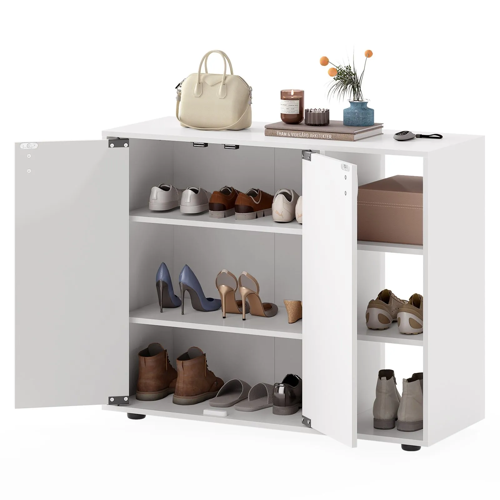 Costway 3-Tier Shoe Storage Rack Shoe Cabinet with Doors in White 3