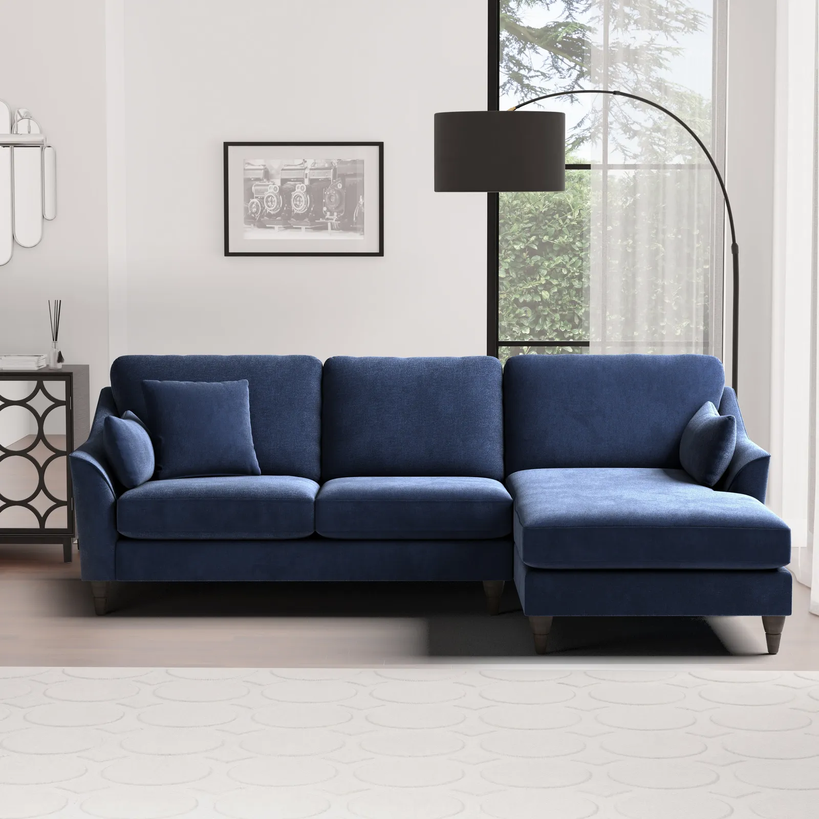 Sophia Plush Chenille Corner Sofa Navy