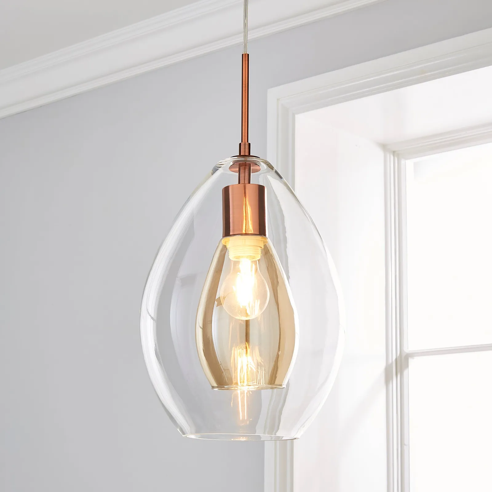 Eden Pendant Ceiling Fitting Copper Clear