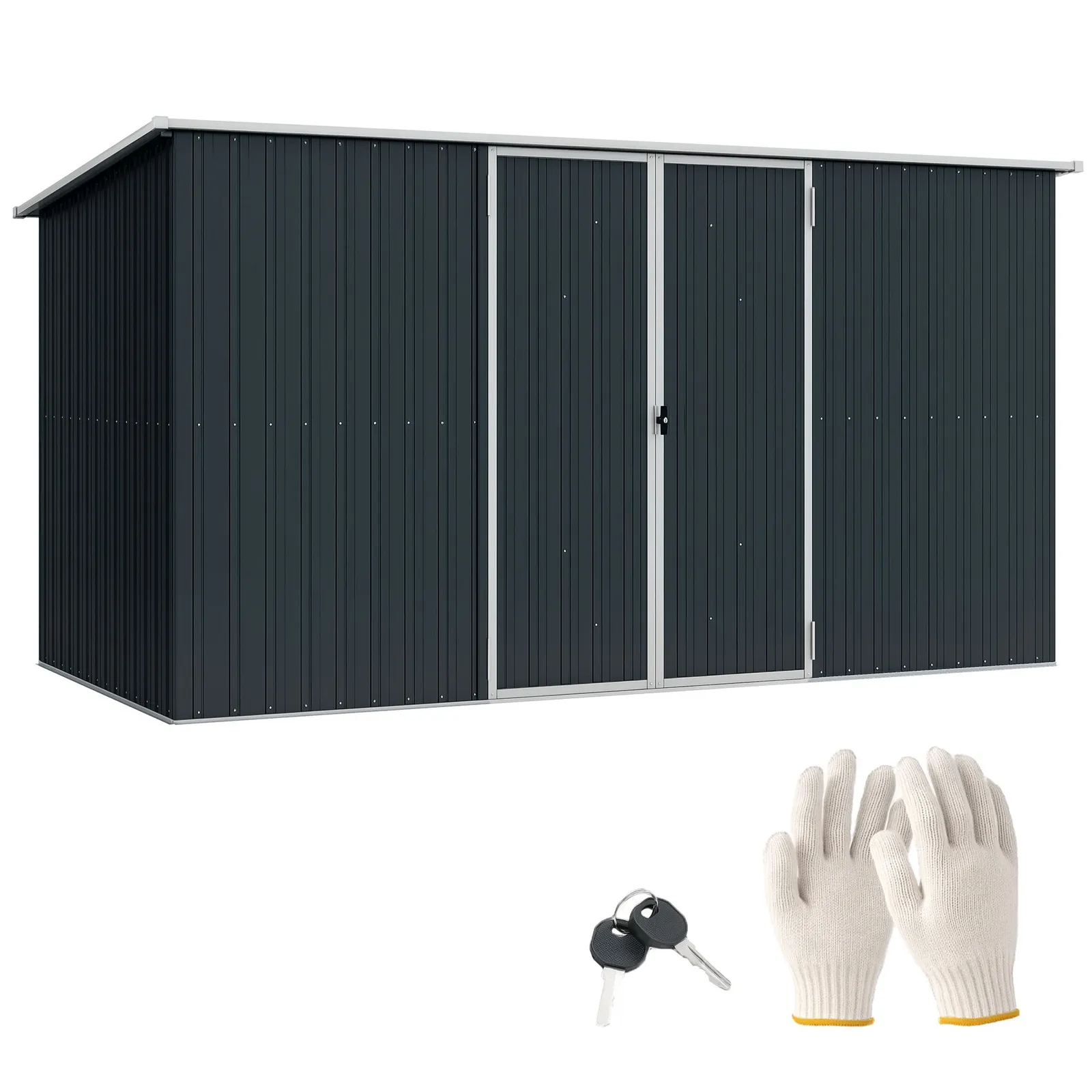 OUTSUNNY 11 x 5.6ft Galvanised Metal Garden Shed with Lockable Doors, Grey 2
