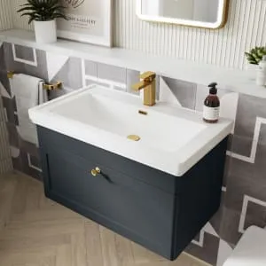 Classique Soft Black Wall Hung 1-Drawer Vanity & Basin 1 Tap Hole - 496 x 830mm 2