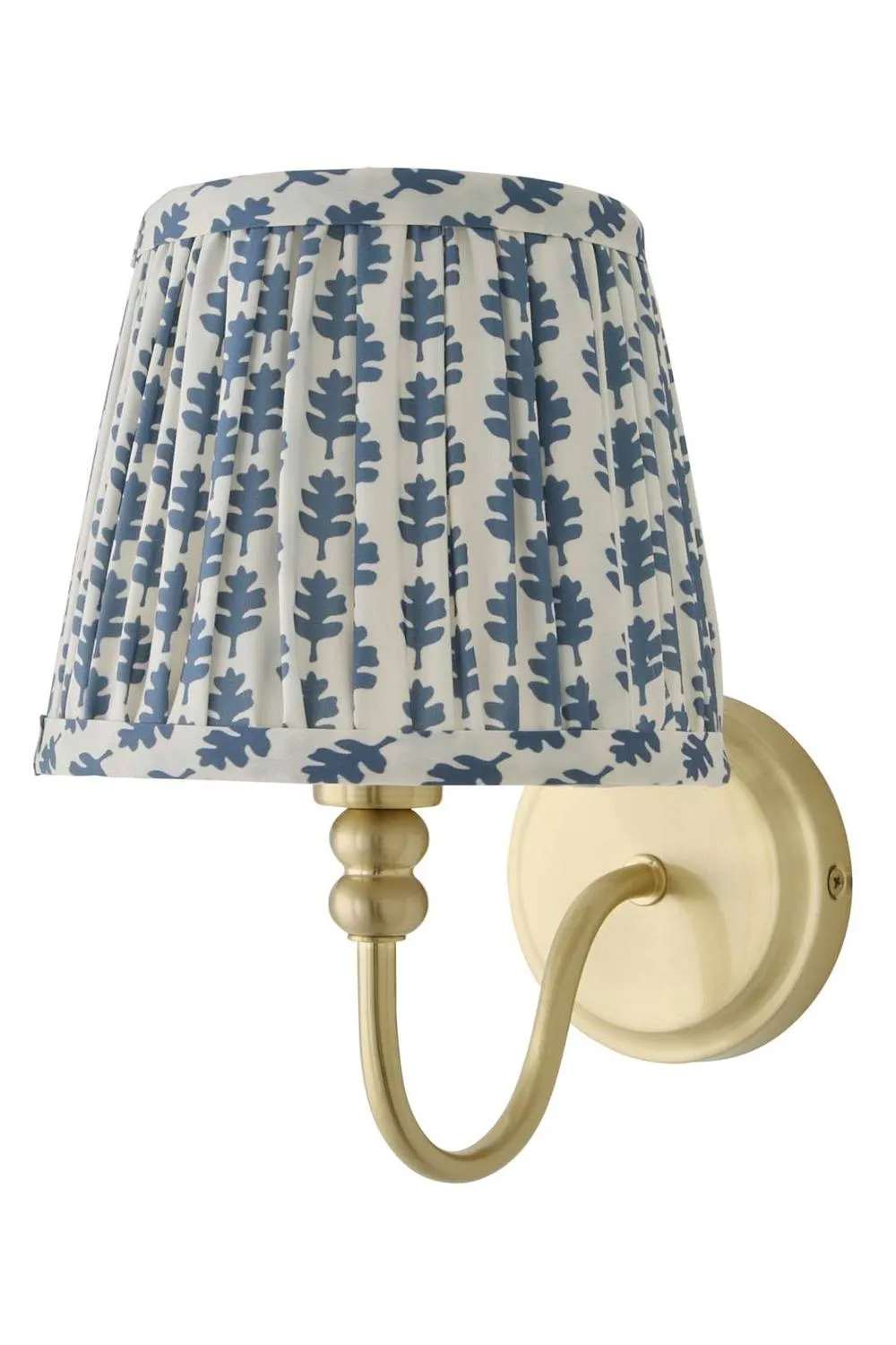 ValueLights Binky Rechargeable Brushed Gold Wall Light with Floral Pleated Shade in Mid Blue 6