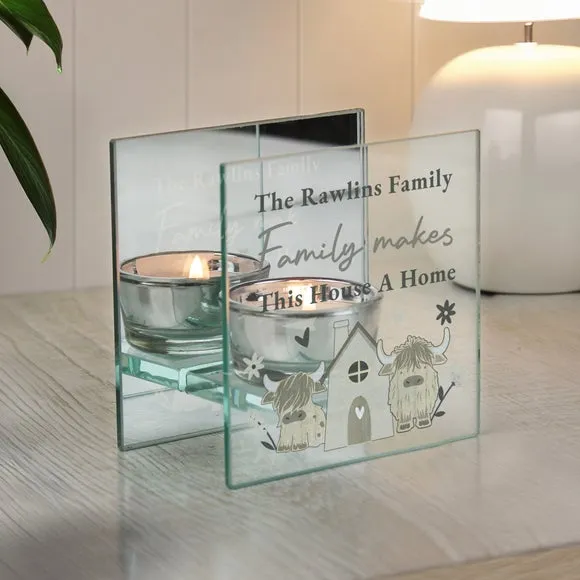 Personalised Highland Cow Mirrored Tealight Holder 3