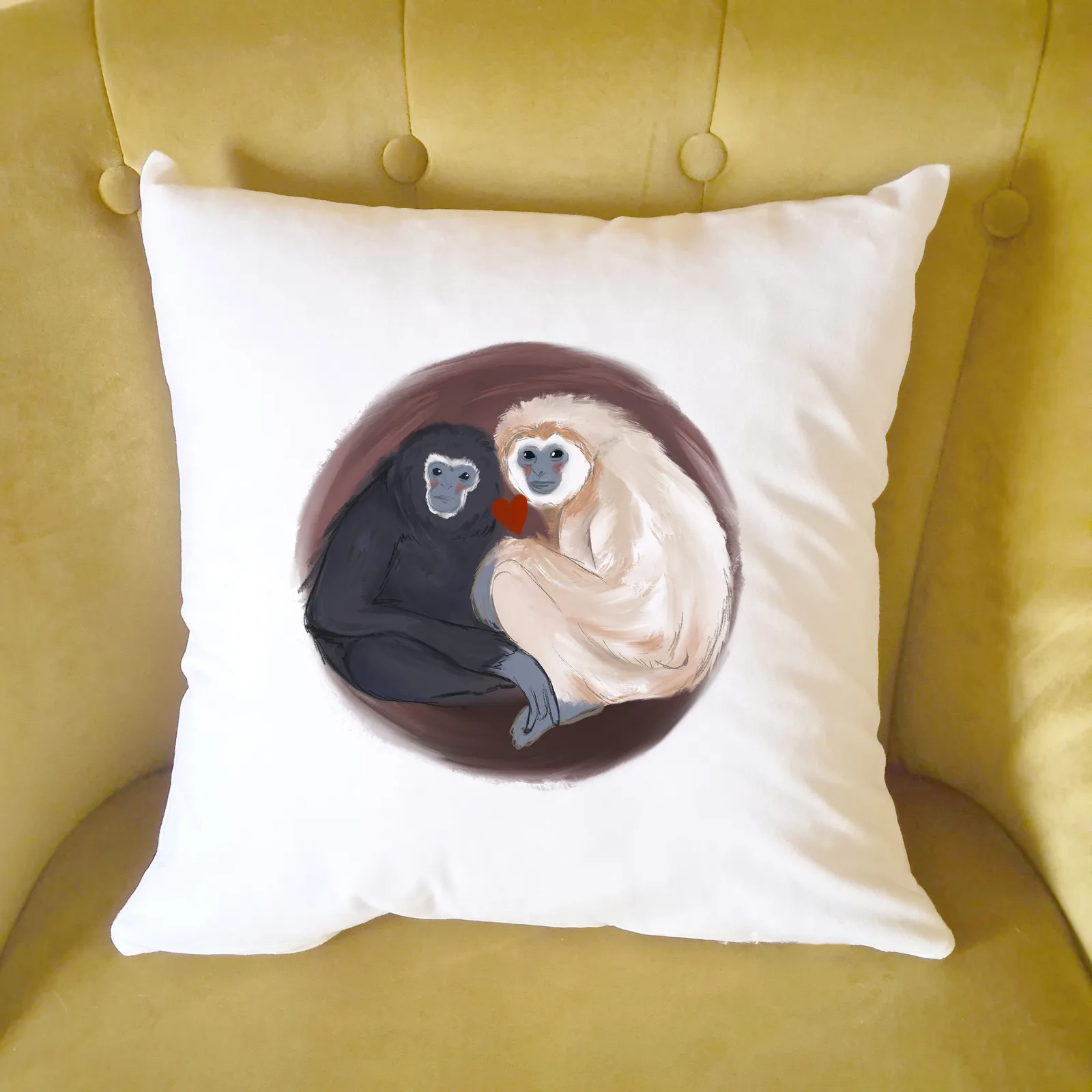 Afewhometruths Mates for Life Gift for Couples Gibbons Love Cushion - Anniversary, Wedding Gift in Off-White