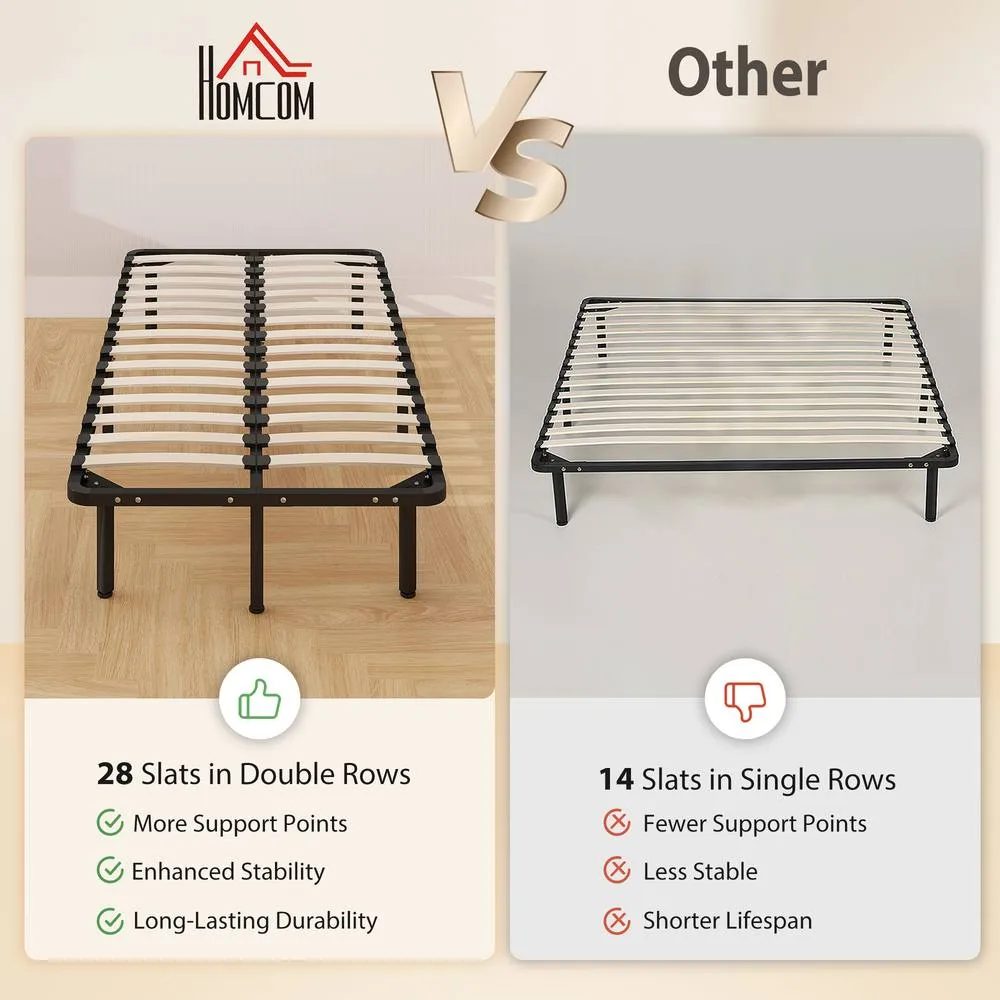 HOMCOM 3ft Single Bed Frame, Metal Platform Bed Frame with 2 x 14 Wood Slats in Black 4