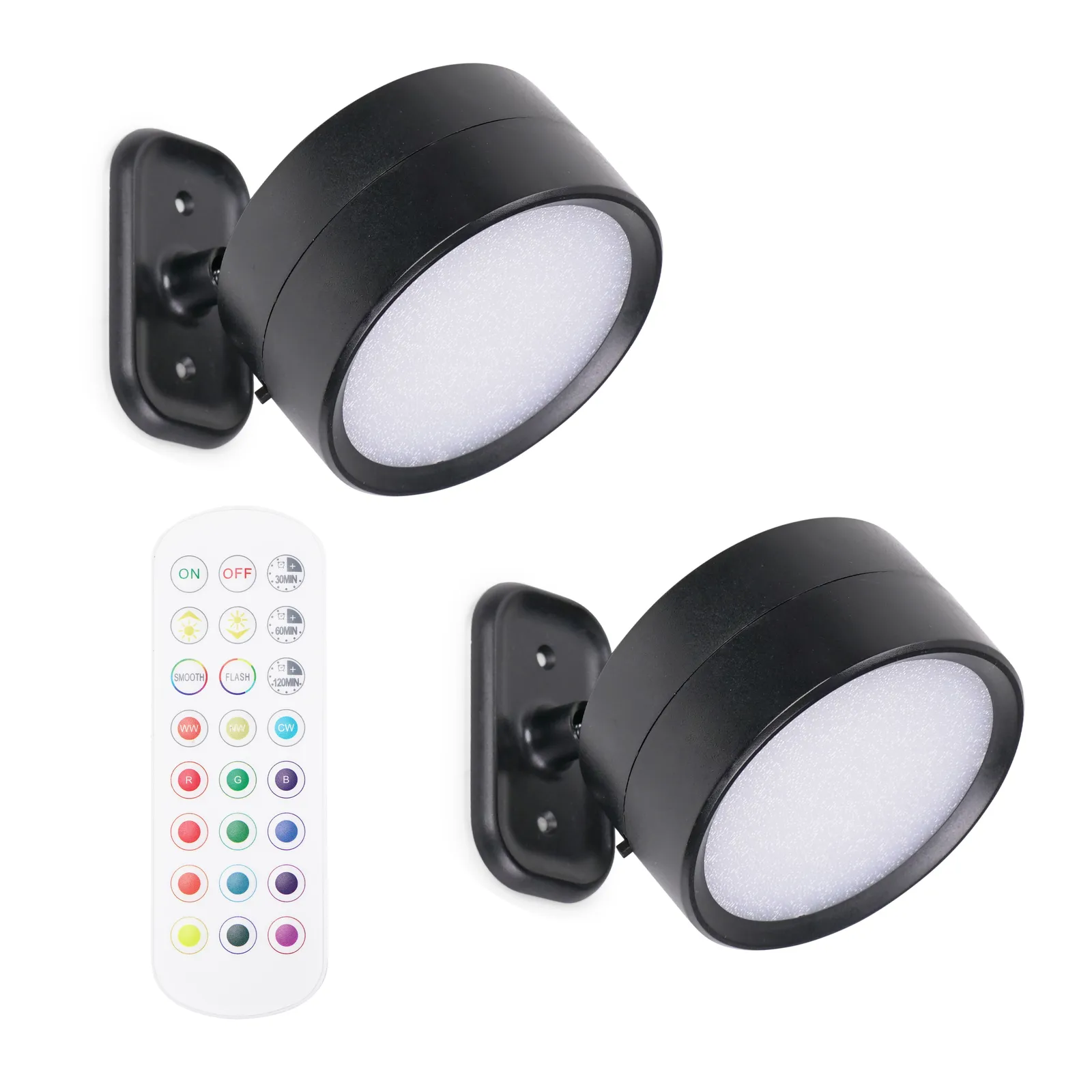 ValueLights Marshall Set of 2 Rechargeable Easy Fit 360 RGB Spotlight Light Fittings in Black 2