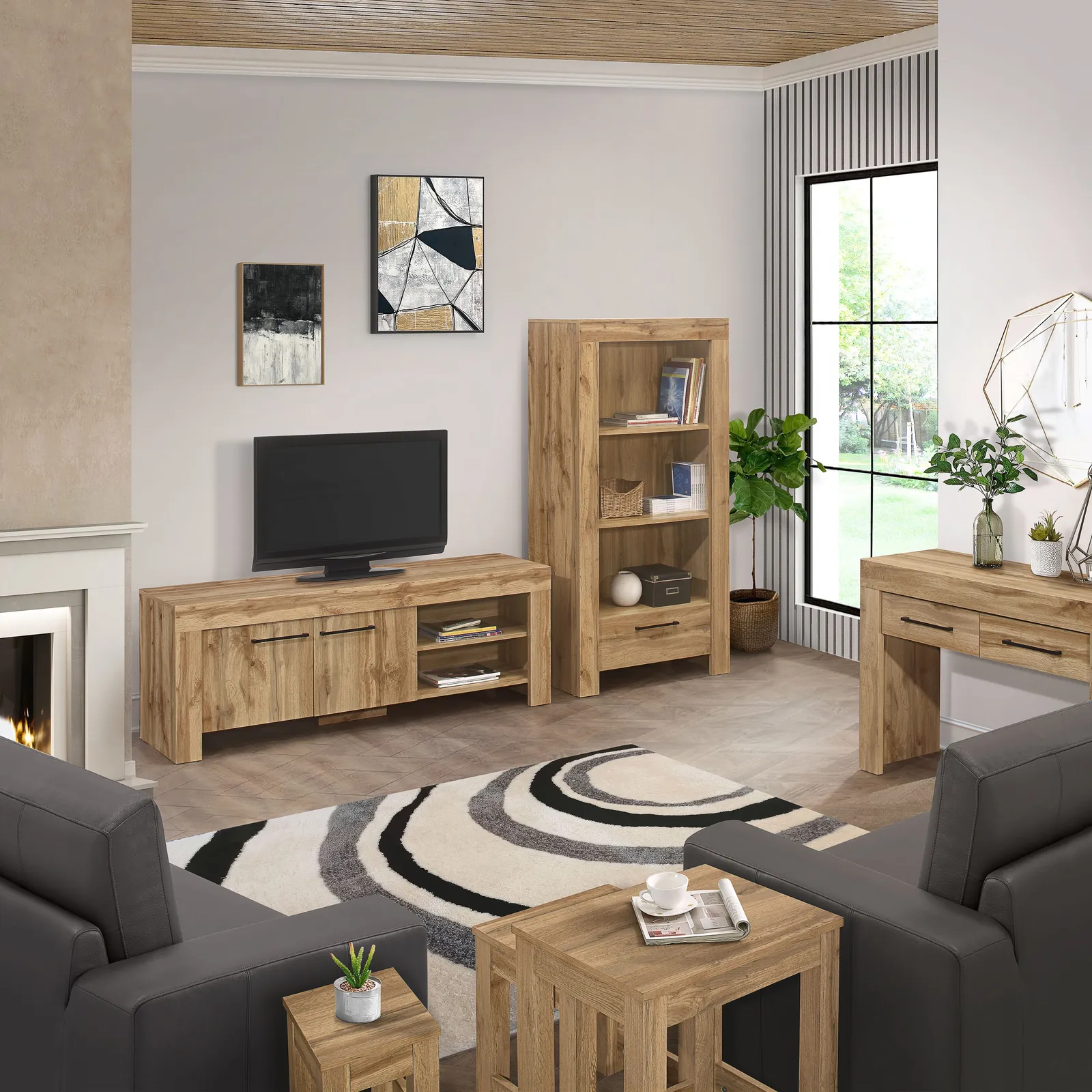 Birlea Oak TV Unit Wide Compton Widescreen Entertainment Unit in Brown 2