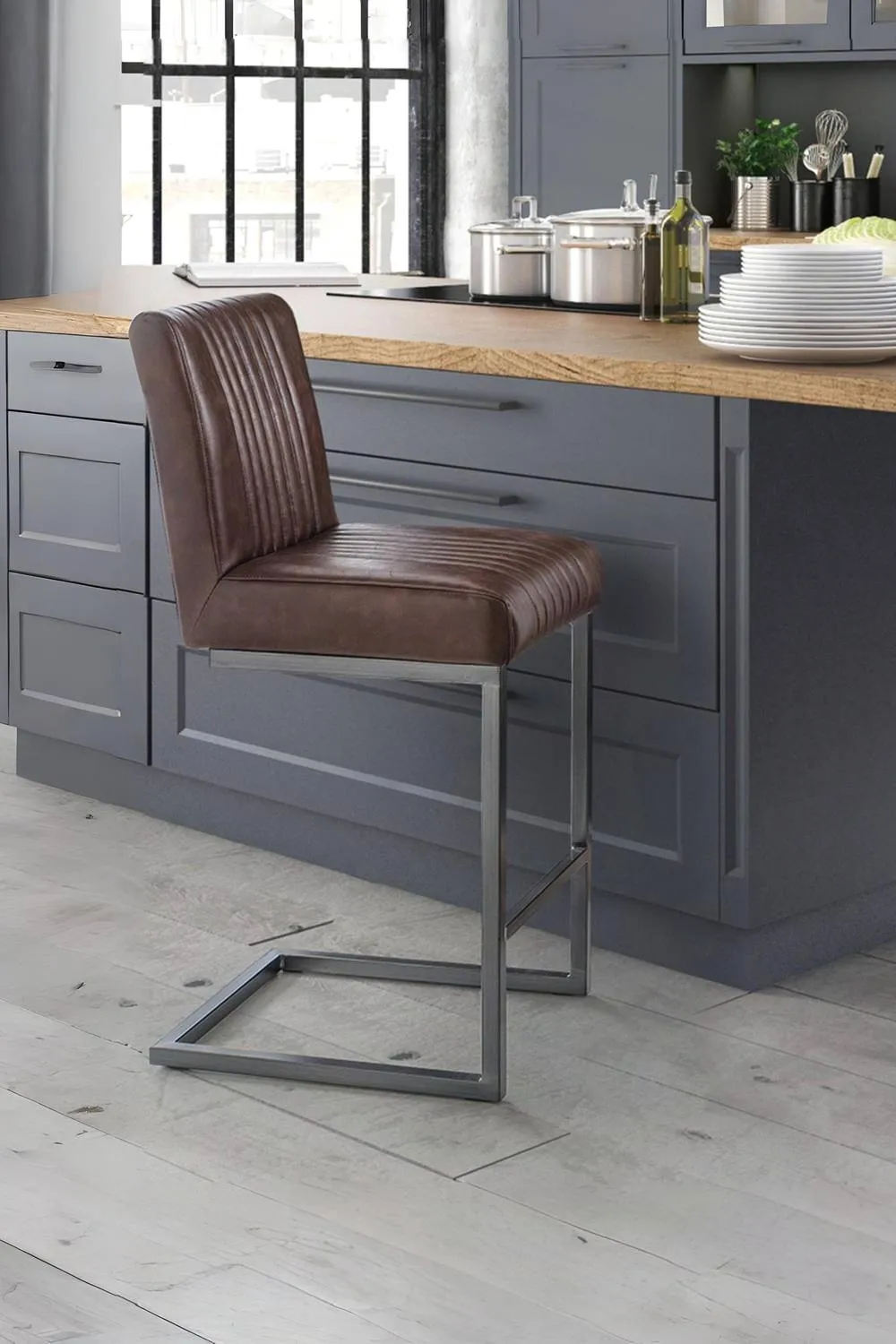 Julian Bowen Brooklyn Upholstered Bar Stool (Set of 2) in Brown 1