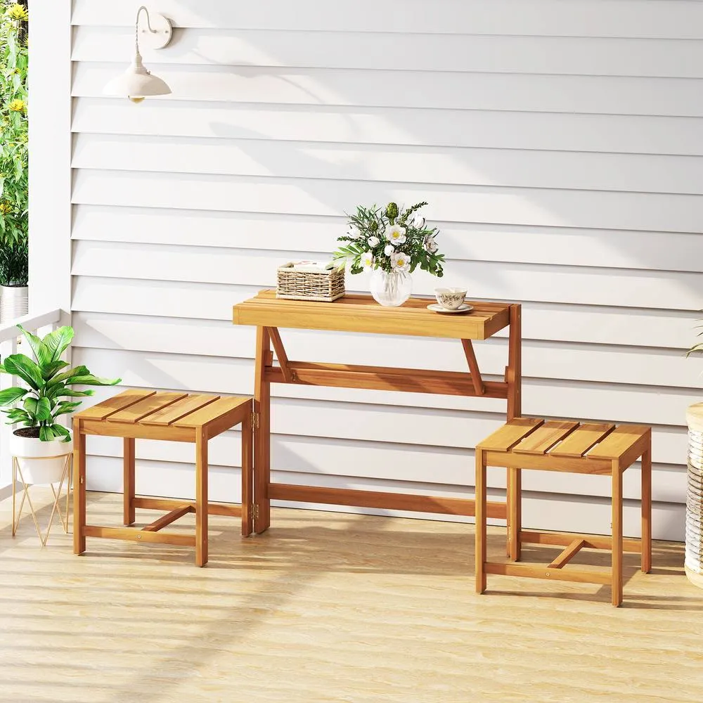 Costway 3-in-1 Convertible Bench Acacia Wood Outdoor Dining Table in Brown 5