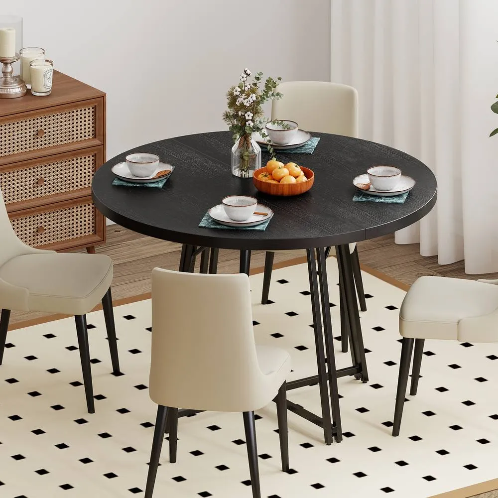 Costway 118CM Dining Table Round Kitchen Table Modern Diner Table in Black 5