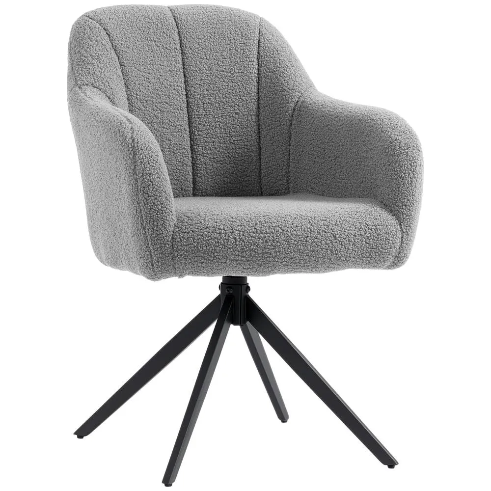 HOMCOM 360 Degree Swivel Accent Chair, Teddy Fleece Armchair, Grey 2