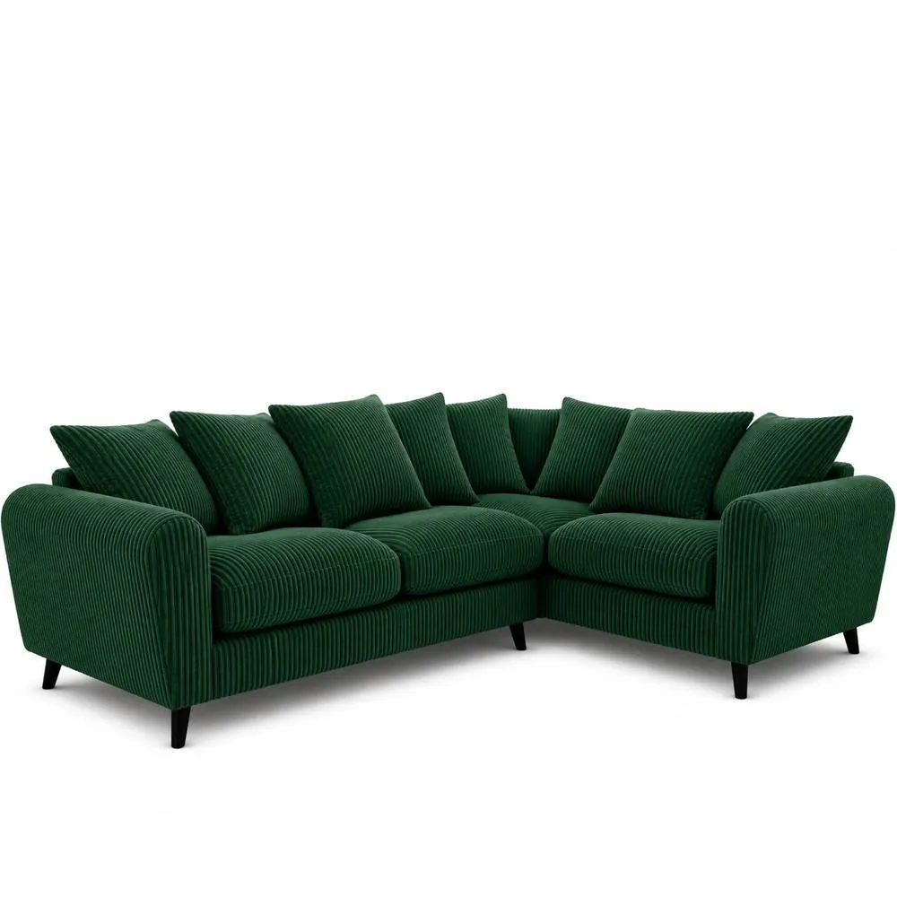 Bliss Furniture Harlow Jumbo Cord Right Hand Dual Arm Corner Sofa, Modern Design Green