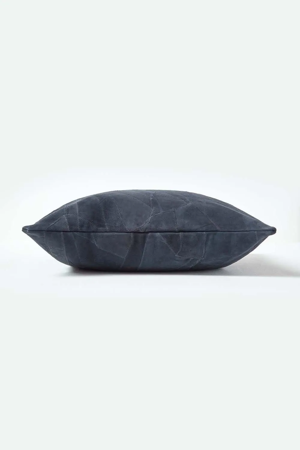 Homescapes Real Leather Suede Cushion with Feather Filling in Navy 2