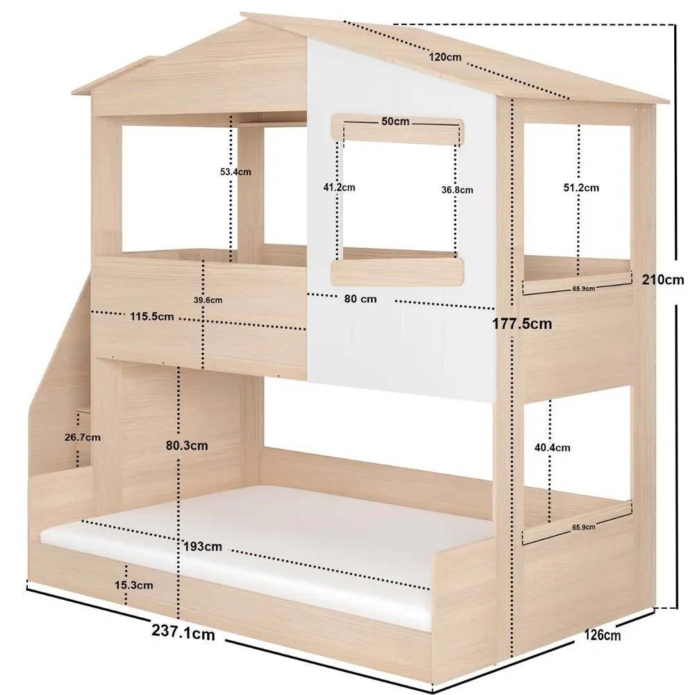 Flair Dreamland House Triple Bunk Bed with Staircase in Light Oak 6