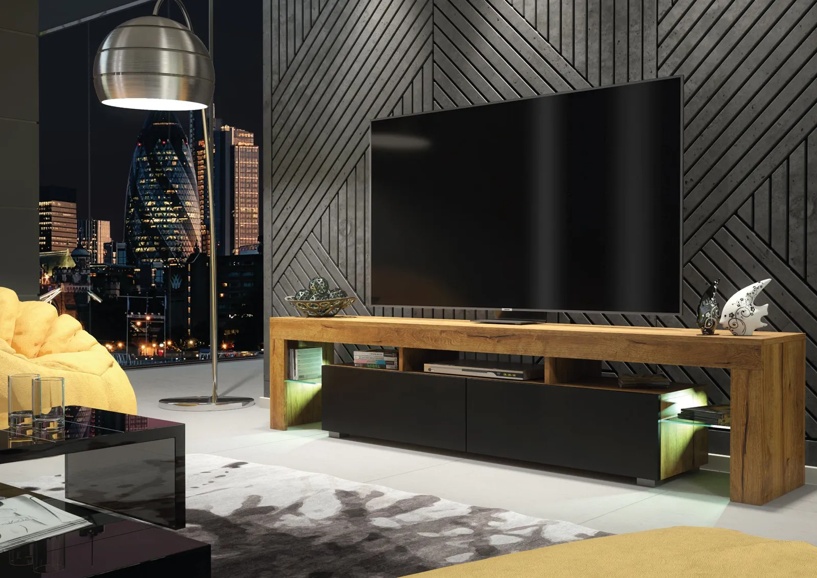 Creative Furniture Nova TV Unit 200cm - A Spacious & Modern Cabinet with Gloss Doors & LED Lights in Dark Brown 3